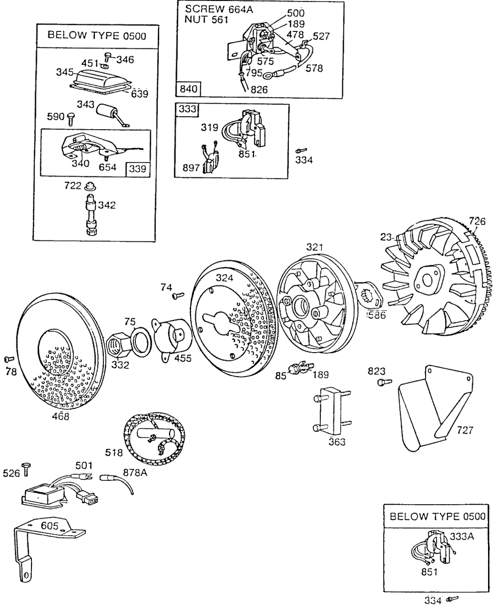 Electrical,flywheel,screens Diagram and Parts List for 422437-0021-XX  Briggs and Stratton Engine